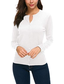 Women's Long Sleeve Button Down Cardigan Crew Neck Classic Knit Sweater for Women