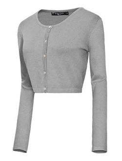 Women's Button Down Crew Neck Cropped Cardigan Knitted Sweater