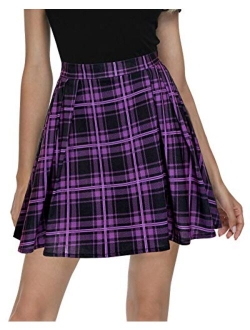 Women Plaid Pleated Mini Skater Skirt High Waisted School Skirt