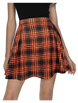 Women Plaid Pleated Mini Skater Skirt High Waisted School Skirt