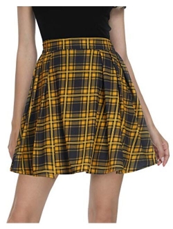 Women Plaid Pleated Mini Skater Skirt High Waisted School Skirt