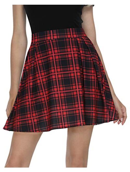 Urban CoCo Women Plaid Pleated Mini Skater Skirt High Waisted School Skirt