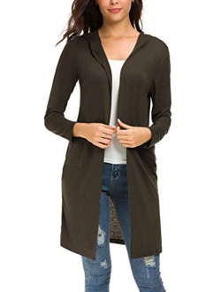 Women's Classic Open Front Lightweight Long Hooded Cardigan