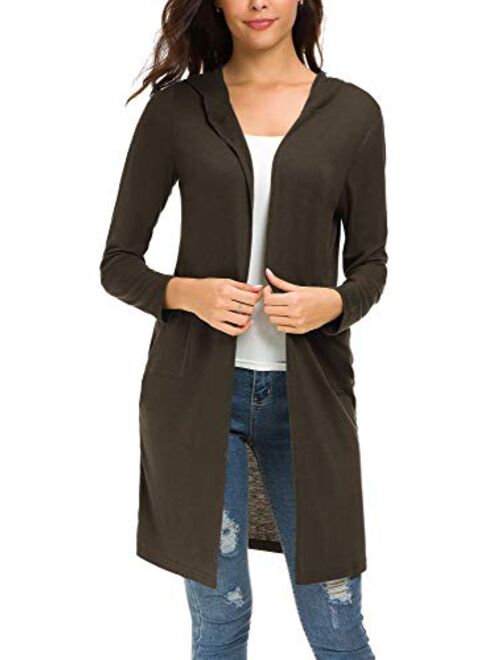 Urban CoCo Women's Classic Open Front Lightweight Long Hooded Cardigan