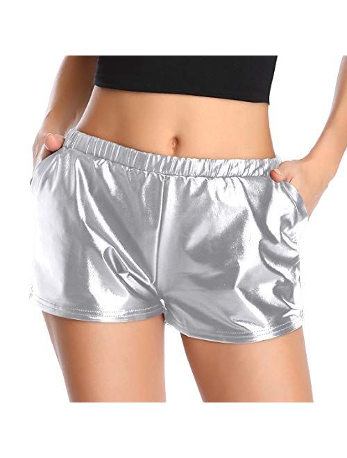 Urban CoCo Women's Shiny Metallic Elastic Waist Hot Sparkly Shorts