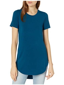 Women's Jersey Short-Sleeve Open Crew Neck Tunic