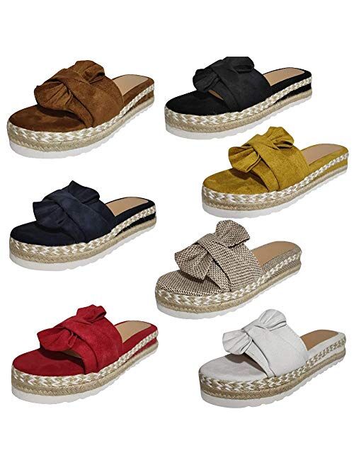 ANNA Women's Bow Knot Sandals Shoes Slides Indoor Slippers Summer Casual Shoes Size