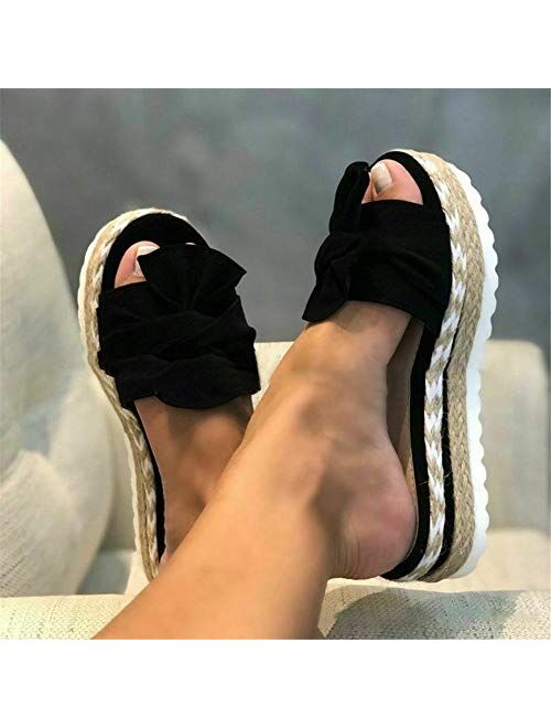 ANNA Women's Bow Knot Sandals Shoes Slides Indoor Slippers Summer Casual Shoes Size