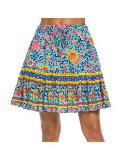 Women's Flared Short Skirt Floral Ruffle Mini Skater Skirt