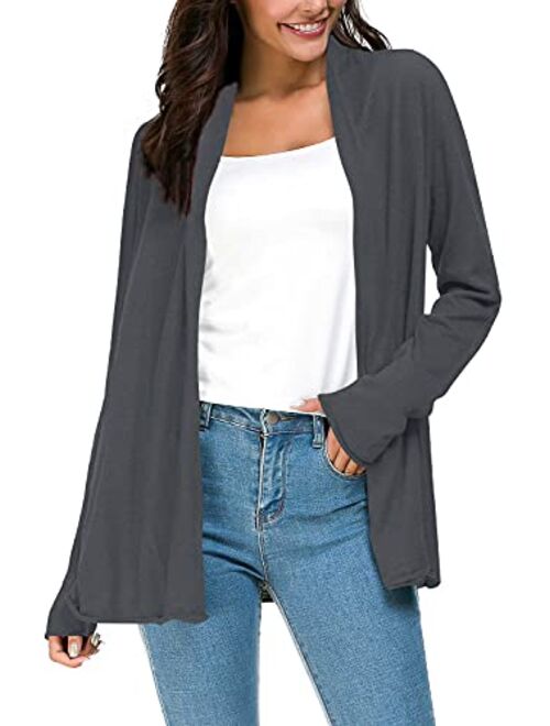 Urban CoCo Women's Long Sleeve Open Front Casual Thin Cardigan