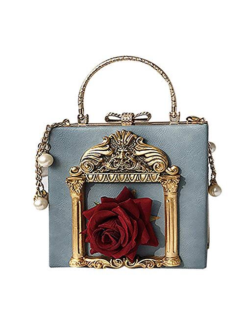 QZUnique Women's Love Angel Embossed Clutch Evening Bag Bowknot Snaps Crossbody Purse Chain Baroque Shoulder Bag