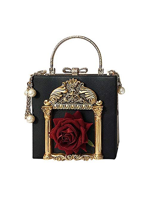 QZUnique Women's Love Angel Embossed Clutch Evening Bag Bowknot Snaps Crossbody Purse Chain Baroque Shoulder Bag