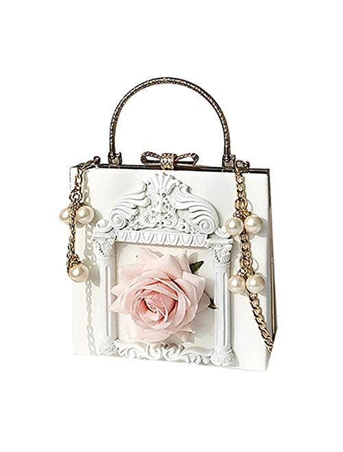 QZUnique Women's Love Angel Embossed Clutch Evening Bag Bowknot Snaps Crossbody Purse Chain Baroque Shoulder Bag