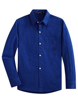 Spring&Gege Boys' Long Sleeve Dress Shirts Formal Uniform Cotton Solid