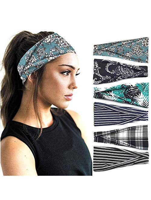 Headbands For Men/Women, 6 PCS Cotton Headbands Yoga Sports Headbands Elastic Non Slip Sweat Bands Workout Headband