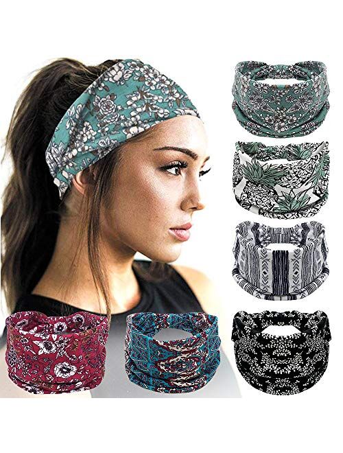 Headbands For Men/Women, 6 PCS Cotton Headbands Yoga Sports Headbands Elastic Non Slip Sweat Bands Workout Headband