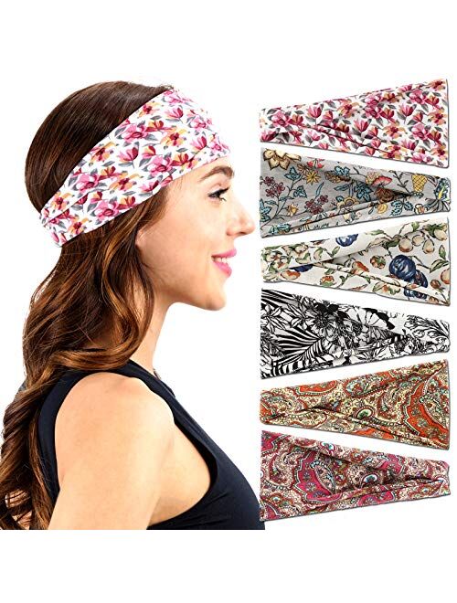 Headbands For Men/Women, 6 PCS Cotton Headbands Yoga Sports Headbands Elastic Non Slip Sweat Bands Workout Headband