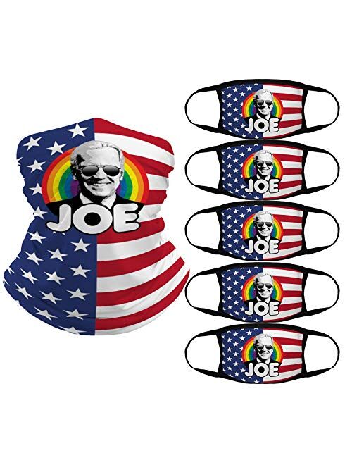 American Flag Bandana, 5 pcs Reusable Cotton Covering and 1 Seamless Face Scarf, Breathable Balaclava for Outdoor, Sports