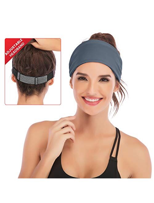 IUGA Adjustable Headbands for Women Non Slip Stretchy Workout Sweatbands for Sports Yoga Fitness Running Hairbands Bike Helmet Friendly Fits All Women & Men