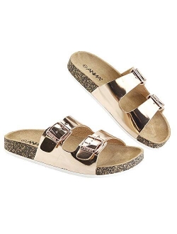 ANNA Glory Women's Slide Sandals Cork Footbed Double Buckle