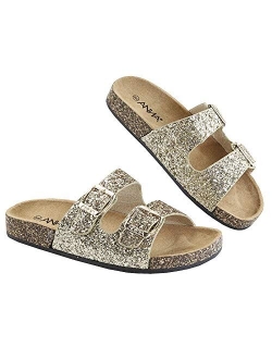 ANNA Glory Women's Slide Sandals Cork Footbed Double Buckle