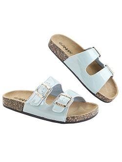 ANNA Glory Women's Slide Sandals Cork Footbed Double Buckle