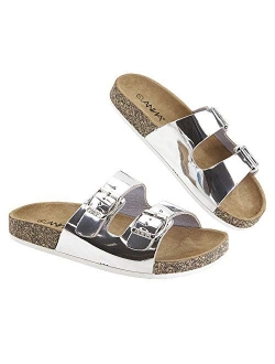 ANNA Glory Women's Slide Sandals Cork Footbed Double Buckle