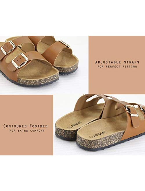 ANNA Glory Women's Slide Sandals Cork Footbed Double Buckle