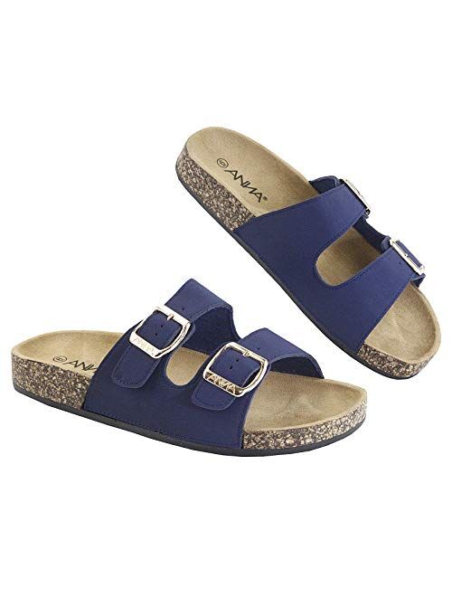 ANNA Glory Women's Slide Sandals Cork Footbed Double Buckle