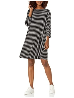 Women's Plus Size 3/4 Sleeve Boatneck Dress