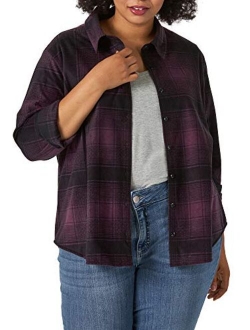 Riders by Lee Indigo Women's Plus Size Long Sleeve Button Front Pattern Fleece Shirt