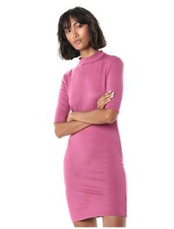 Women's Karen Short Sleeve Mock Neck Body Con Mini Dress