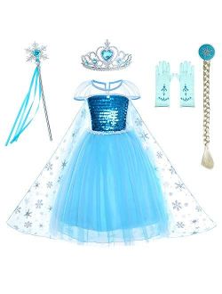 Party Chili Princess Costumes Birthday Dress  for Little Girls with Crown, Mace, Gloves Accessories 3-12 Years