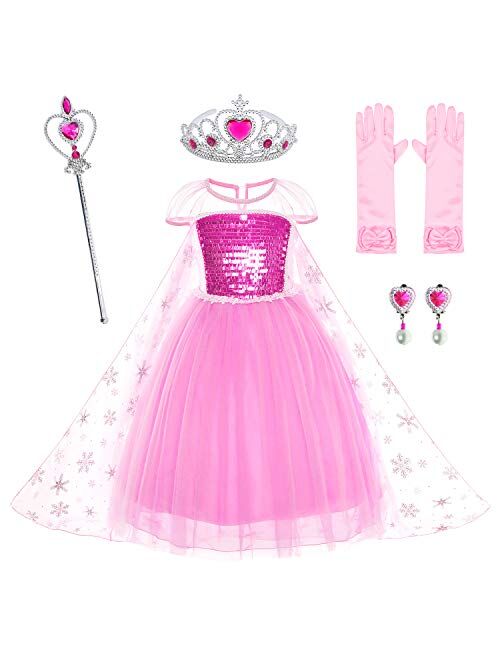 Party Chili Princess Costumes Birthday Dress  for Little Girls with Crown, Mace, Gloves Accessories 3-12 Years