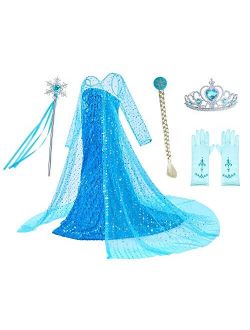 Luxury Princess Dress Costumes with Shining Long Cape Girls Birthday Party 2-10 Years