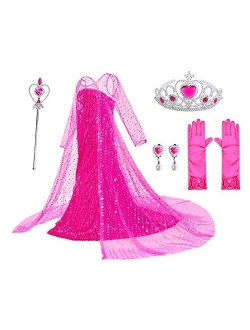 Luxury Princess Dress Costumes with Shining Long Cape Girls Birthday Party 2-10 Years