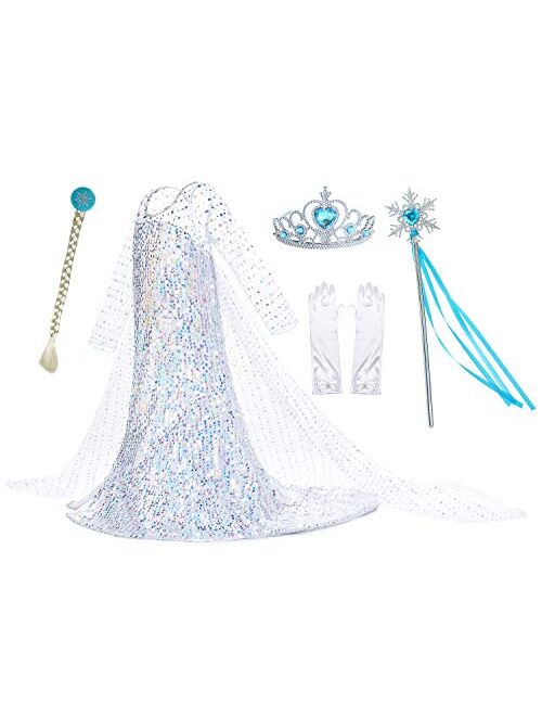 Luxury Princess Dress Costumes with Shining Long Cape Girls Birthday Party 2-10 Years