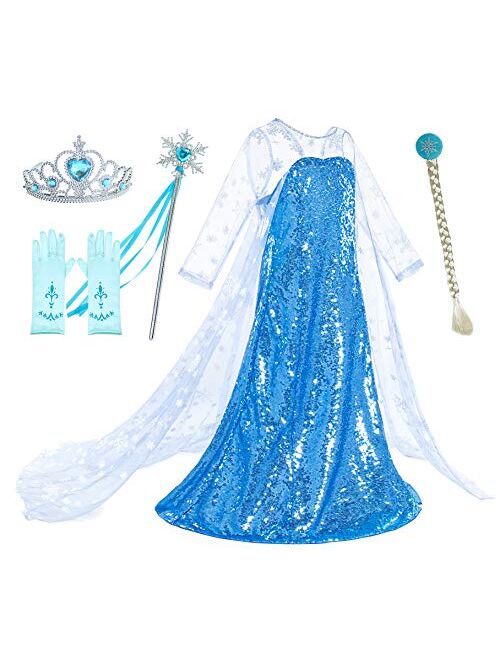 Luxury Princess Dress Costumes with Shining Long Cape Girls Birthday Party 2-10 Years