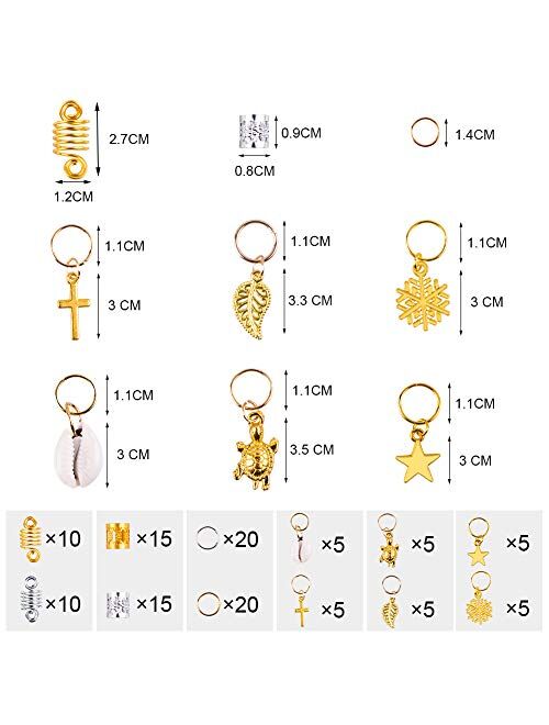 WXJ13 120 Pieces Hair Jewelry Rings Aluminum Hair Accessories Hair Rings and Cuffs Decorations Pendants with 100m Metallic Cord