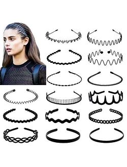 fani 15 Pcs Metal and Plastic Hair Hoop Set, Elastic Non Slip Hair Band Hoop Headwear, Black Wavy Simple Outdoors Unisex Hair Accessories for Men and Women