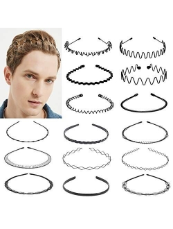 fani 15 Pcs Metal and Plastic Hair Hoop Set, Elastic Non Slip Hair Band Hoop Headwear, Black Wavy Simple Outdoors Unisex Hair Accessories for Men and Women