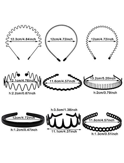 fani 15 Pcs Metal and Plastic Hair Hoop Set, Elastic Non Slip Hair Band Hoop Headwear, Black Wavy Simple Outdoors Unisex Hair Accessories for Men and Women