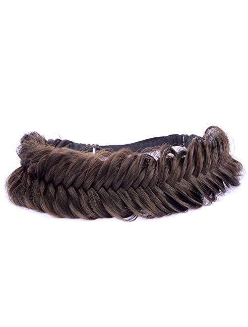 DIGUAN Wide Fishtail 2 Strands Synthetic Hair Braided Headband Classic Chunky Plaited Braids Elastic Stretch Hairpiece Women Girl Beauty accessory,59g Bohemian (Highlight