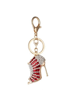 Lady Gift Rhinestone Stiletto Fashion Lady's High Heel Shoe Rhinestone Alloy Keychain Keyring Women Phone Bag Car Pendant Accessories (Purple)