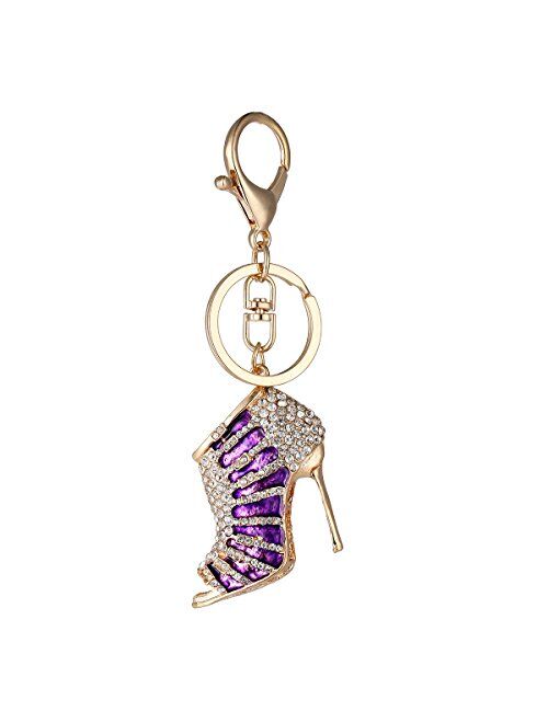 Lady Gift Rhinestone Stiletto Fashion Lady's High Heel Shoe Rhinestone Alloy Keychain Keyring Women Phone Bag Car Pendant Accessories (Purple)