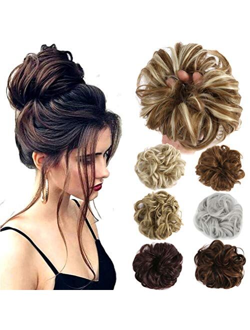 Lelinta Hair Bun Extensions Wavy Curly Messy Hair Extensions Donut Hair Chignons Hair Piece Wig Hairpiece Medium Brown onesize