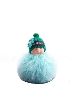 Faux Fox Fur Pom Pom Sleeping Baby Keychain Purse Bag Charm Fluffy Ball Key Chain for Women Bag or Cellphone or Car Pendant