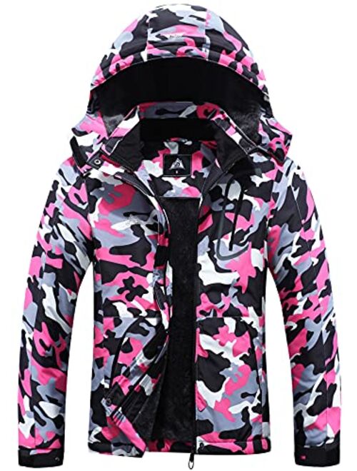 Moerdeng Women's Mountain Waterproof Ski Jacket Windproof Rain Windbreaker Winter Warm Hooded Snow Coat