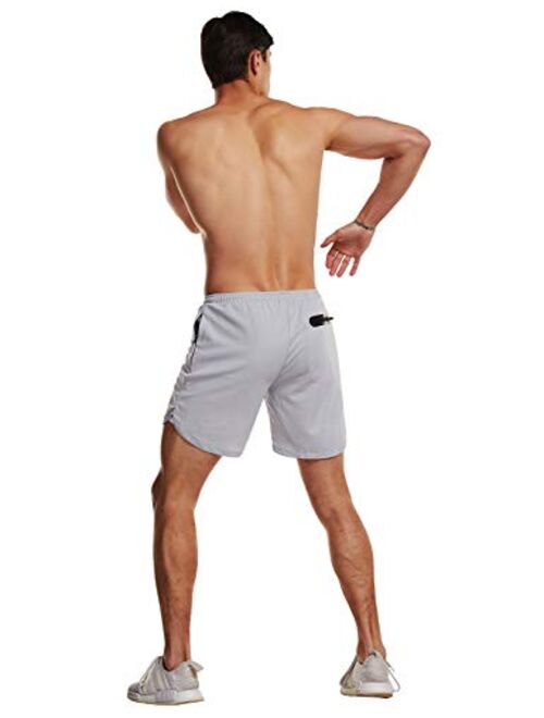 FLYFIREFLY Men's 2-in-1 Workout Running Shorts 7" Lightweight Gym Yoga Training Sport Short Pants