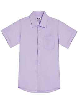 DDILKE Boys' Short Sleeve Dress Shirt Casual Button Down Uniform Shirts